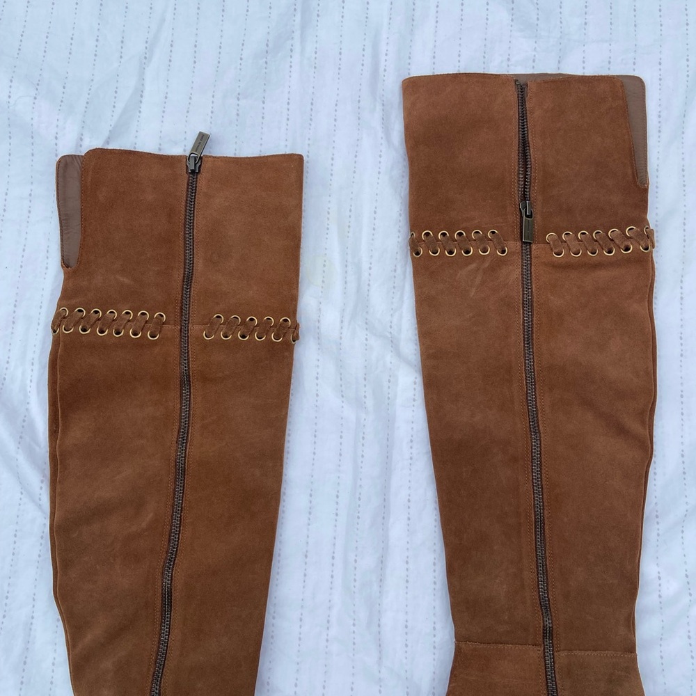 Michael Kors Malin Grommet Suede Leather Over The Knee Boots in Caramel - Picture 6 of 11